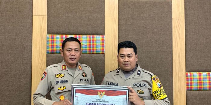 Berdedikasi Tingkatkan Minat Baca di Desa, Bhabinkamtibmas Polres Bone Diganjar Penghargaan