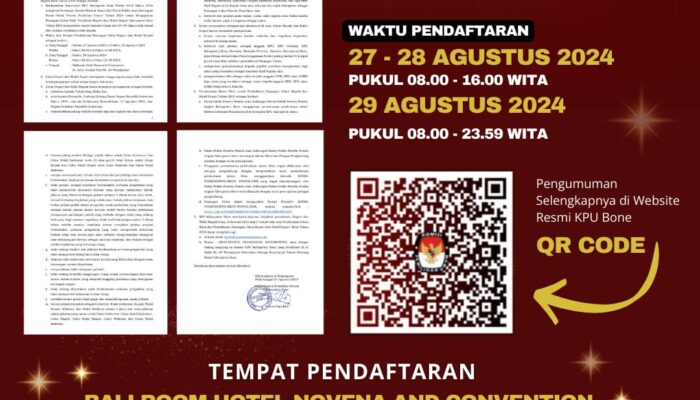 KPU Bone Umumkan Pendaftaran Paslon Bupati dan Wakil Bupati Bone 2024, Minimal 34.194 Suara Sah Bisa Usung Paslon