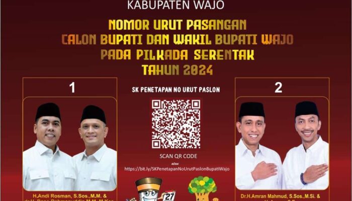 KPU Wajo Plenokan Nomor Urut Paslon Bupati dan Wakil Bupati, Ar Rahman Nomor Urut 1, Pammase Nomor Urut 2