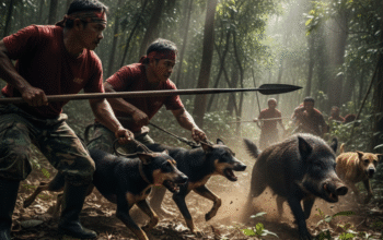 Ilustrasi ai berburu babi hutan