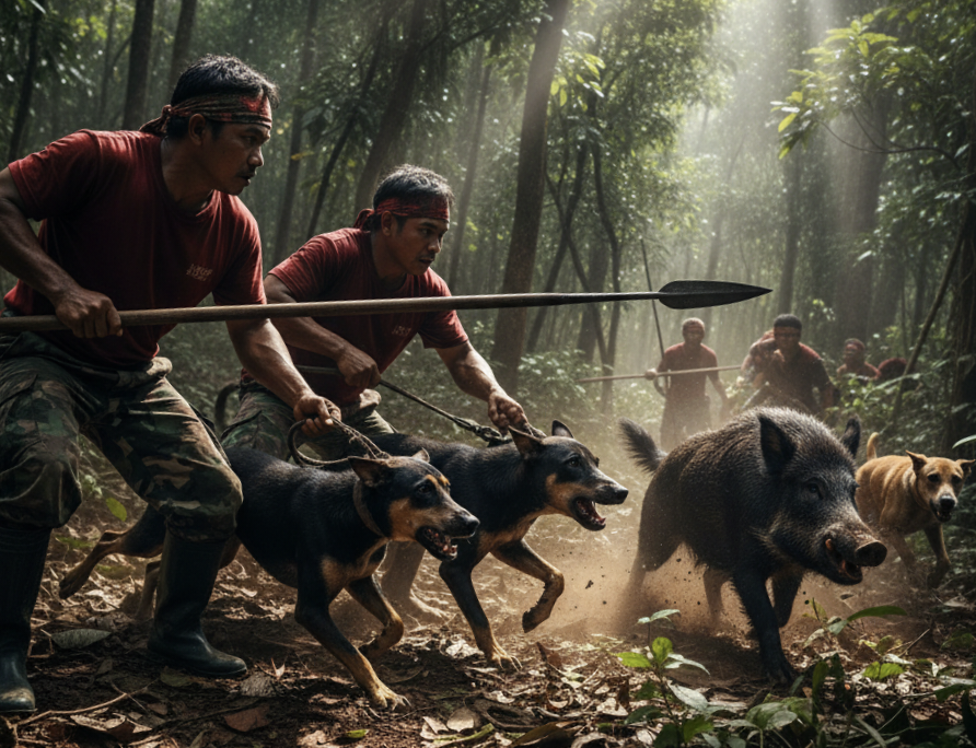 Ilustrasi ai berburu babi hutan
