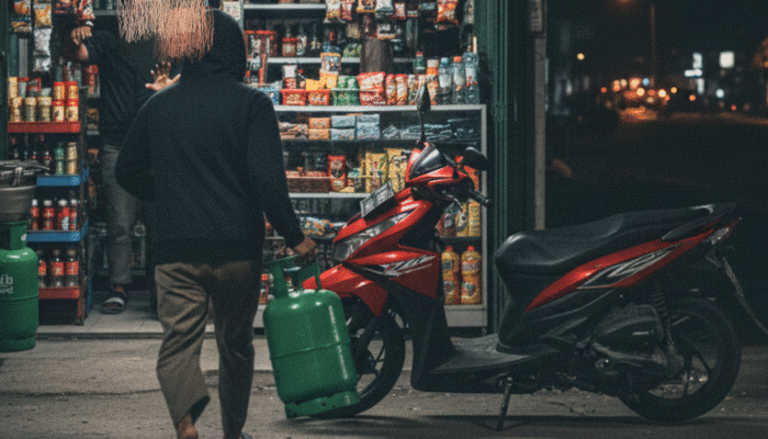 Pencuri Kabur Tinggalkan Motor Usai Kepergok Warga Curi Gas LPG, Netizen: Banyak Motornya, Hanya Butuh Gas!