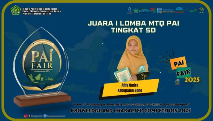 Afifa Qarira, Siswi SDN 87 Pattiro Bone Raih Juara I Lomba MTQ PAI Fair Sulsel 2025