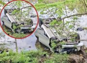 Lakalantas Mobil Terjun ke Sawah Saat Hujan Gerimis di Jalan Poros Bone-Wajo