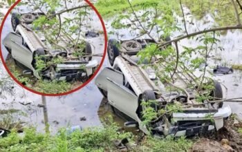 Lakalantas Mobil Terjun ke Sawah Saat Hujan Gerimis di Jalan Poros Bone-Wajo