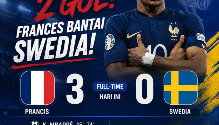 Mbappe Pimpin Top Skor Usai Cetak 2 Gol Saat Prancis Taklukkan Swedia 3-0