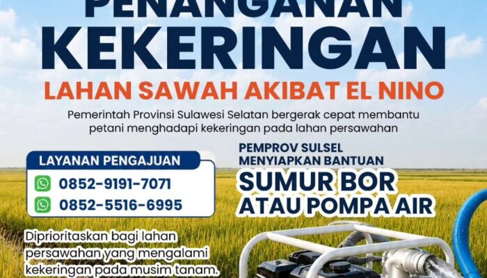 Ancaman El Nino, Gubernur Sulsel Siapkan Bantuan Pompa Air dan Sumur Bor Bagi Lahan Pertanian