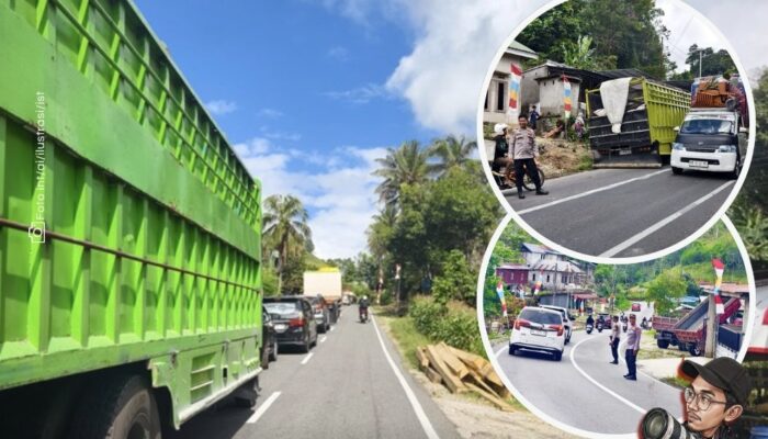 FOTO: Truk Mogok di Jalan Poros Bone-Makassar Sebabkan Macet, Polisi Turun Tangan
